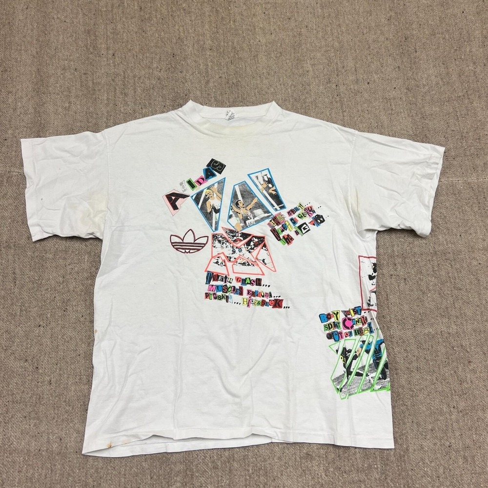 Vintage Adidas Shirt Mens Large White 1980s Olympics